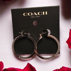 New Coach Metallic Silver Hoop Earrings